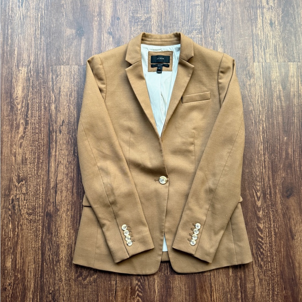 J Crew Women’s Camel Brown Stand Collar Regent Wool Blazer Jacket - Size 2 - Picture 2 of 9